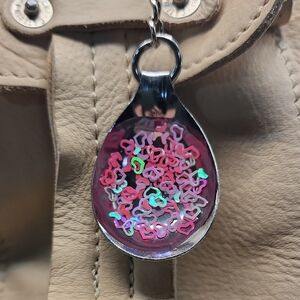 Heart Charms Bag Charm Keychain with Pink and Silver Accents